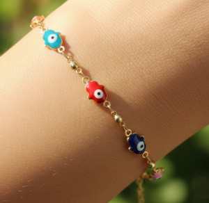Authentic Amulet of the Radiant Gaze: 18K Gold Plated Hamsa Hand and Evil Eye Bracelet
