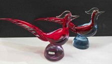 Set 2 statuine vintage MURANO vetro metà secolo MCM fagiani uccellini
