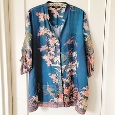 Citron Santa Monica Bonsai Peacock Printed Blouse 3X