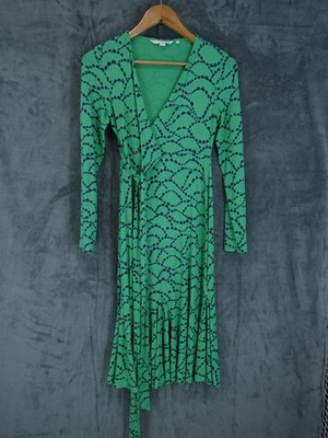 Boden Midi Dress Women UK 8 Green Wrap Viscose Fit Flare Long Sleeve Boho  Chic | eBay