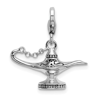 Sterling Silver Polished 3-D Enameled Magic Lamp Charm Pendant 3.09gm L-33 mm