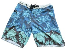 Rip Curl Blue Flower Tropical M Board Shorts Swim Trunks Zippered Pocket Ripcurl