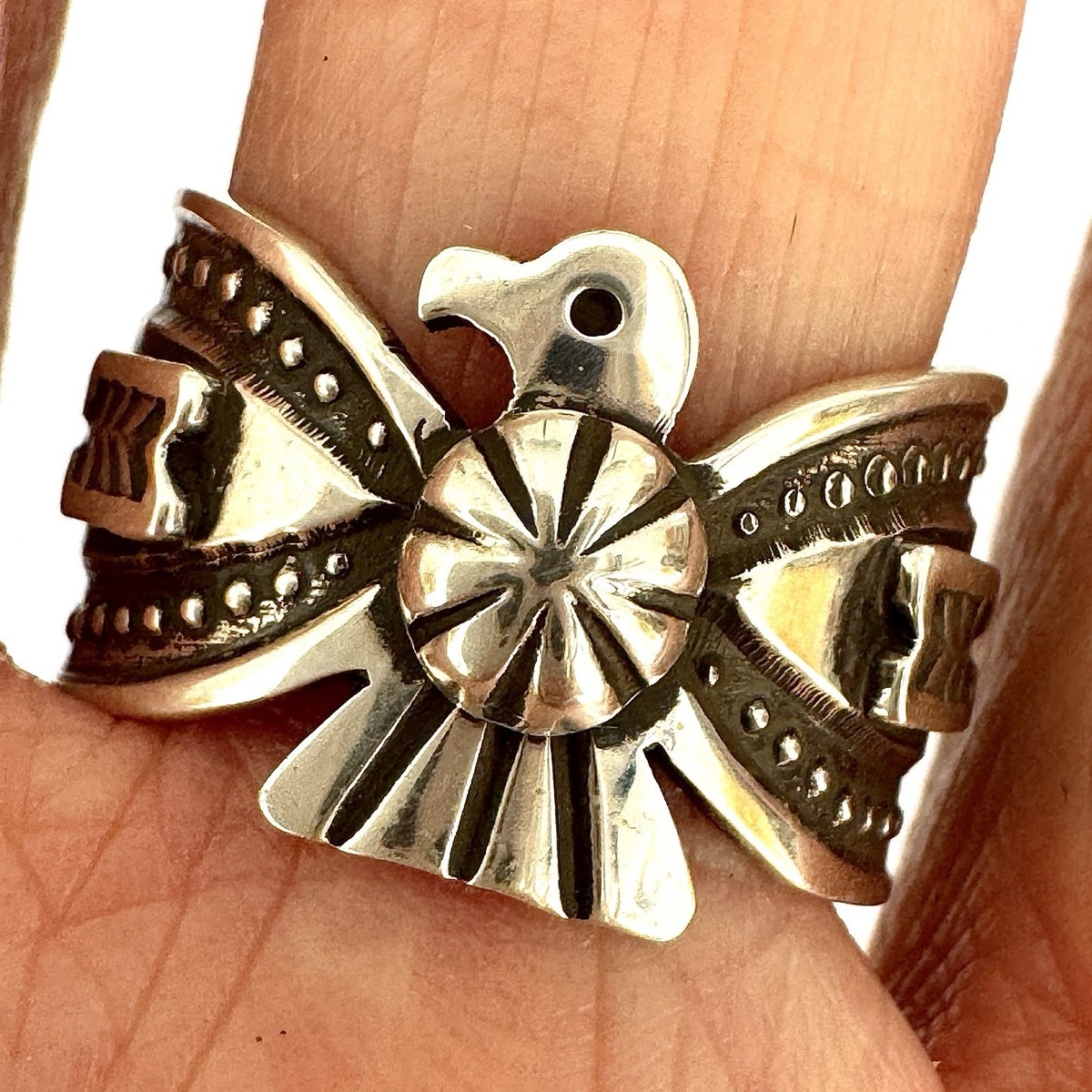 アクセサリー vintage Navajo Thunderbird Ring Navajo Thunderbird Ring Sz 7 Stamped Sterling Signed D Cadman Wide