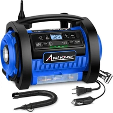 AVID POWER Tire Inflator Portable Air Compressor, 12V DC / 120V AC Car Tire Pump
