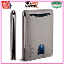 Billetera Hombre Carteras De Cuero Men Minimalista Delgadas Bloqueo Rfid Para