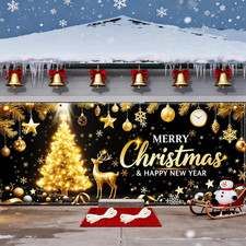 Christmas Garage Door Cover 6.5X16 Ft Merry Christmas Garage Door Decorations Bl