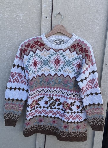 Heirloom Collectibles Womens Ugly Sweater M Floral Fair Isle Knit Cottagecore