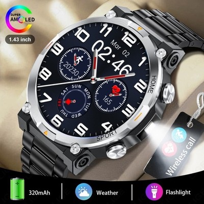 Military Smart Watch Men w/ Fitness Tracker Heart Rate Waterproof LED Flashlight
