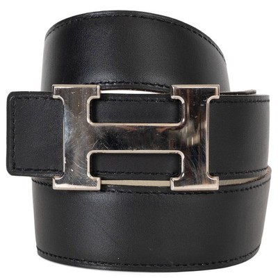 72285 auth HERMES white & black leather 32MM REVERSIBLE H Belt 85
