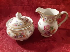 Schumann Empress Dresden Flowers Large Creamer and Covered Sugar Bowl