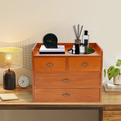 Retro Desk Drawer Organizer, Brown Desktop Organizer with Drawers, Storage Box