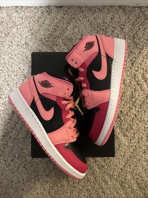 Air Jordan 1 Mid (GS) - 554725 662 - Coral / Black - Pinksicle - 5Y / Womens 6.5