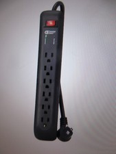 CE 8 ft. 6-Outlet Surge Protector with 45 Degree Flat Angle Plug, Black 2PK