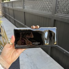 Ted Baker Black Gemstone Clasp Women's Wallet with Card Slots, Zipper, ID Window