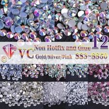 Super Glitter Crystal AB Rhinestones SS3-SS50 Non Hotfix and Glue FlatBack St