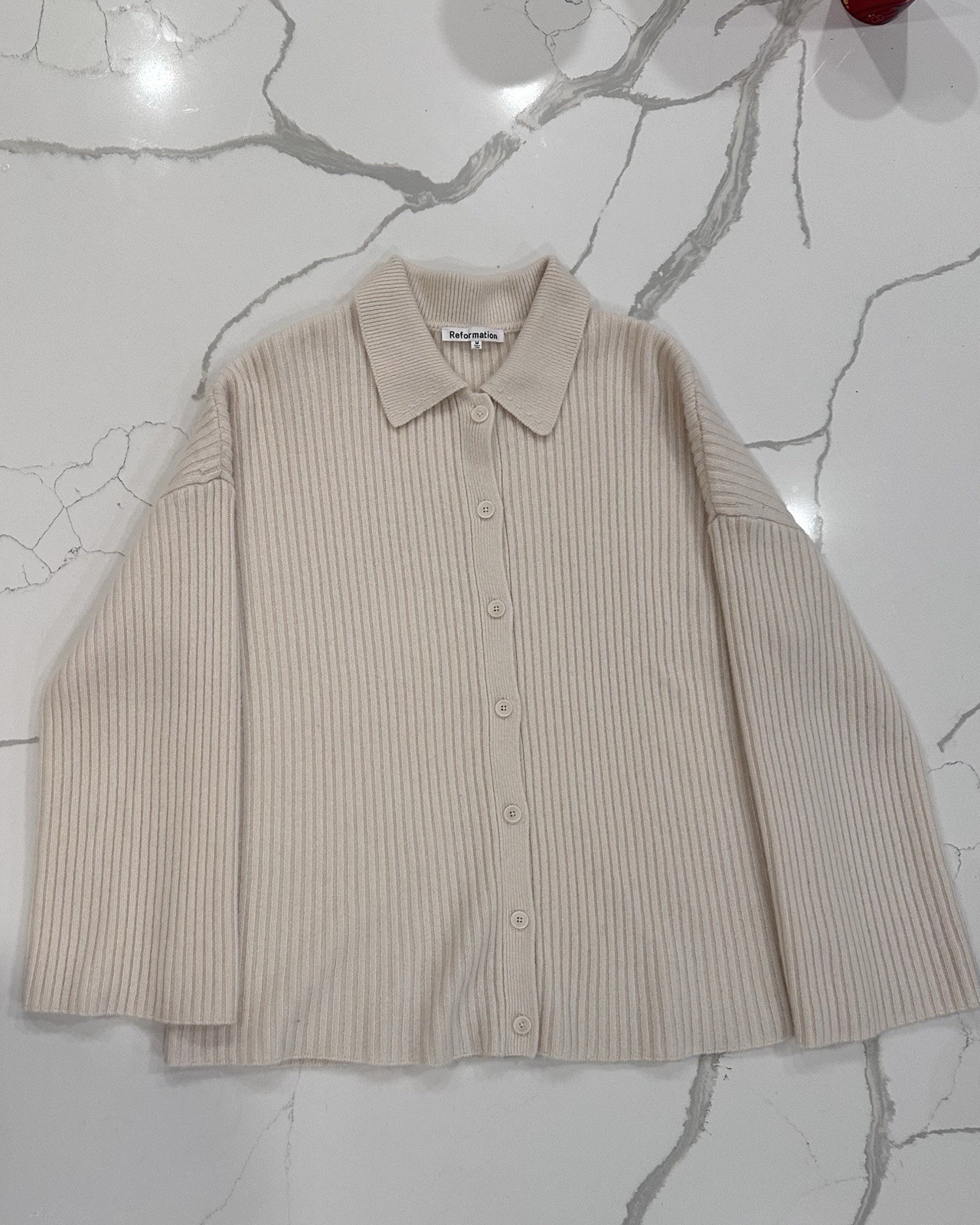 Reformation Beige Ribbed Collared Button Front Lo… - image 2