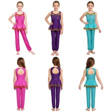 Girls Belly Dance Party Costume Lace Mesh Jumpsuit Sleeveless Arabian Princess