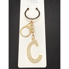 Crystal Collection Gold Tone Rhinestone Initial C Keychain Bag Charm New