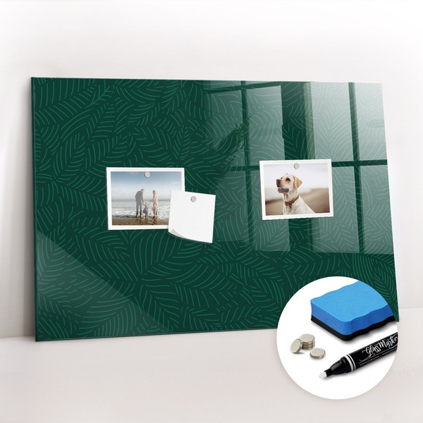 Magnettafel Rahmenlos Mit Magneten Marker Schwamm BüRo BläTtermuster 60X40 Cm-image