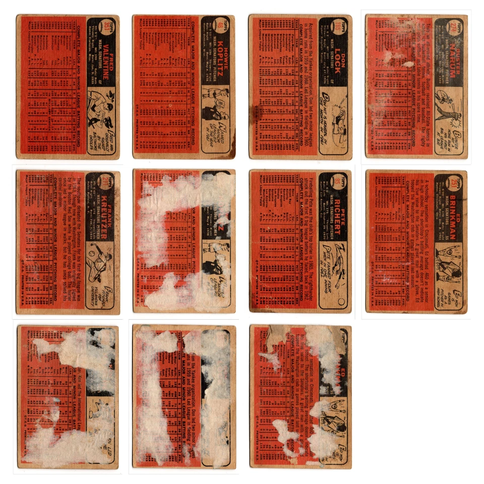 Lote 11 tarjetas de béisbol de los senadores de Washington Topps venezolano Fred Valentine pobre Foto 2 de 4