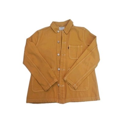 BERSHKA Unisex casual denim button down Jacket Beige Mustard M Neutral Classic
