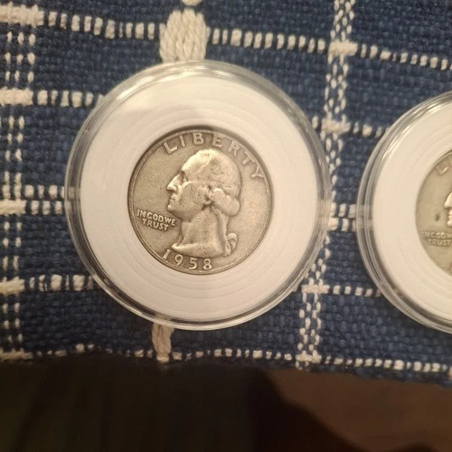 3 US Washington Quarters, 1958, 90% Silver coin, D mint VF