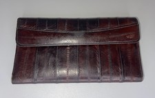 Vintage 1970s Eel Skin Leather Women  s Bi-Fold Envelope Checkbook Wallet Brown