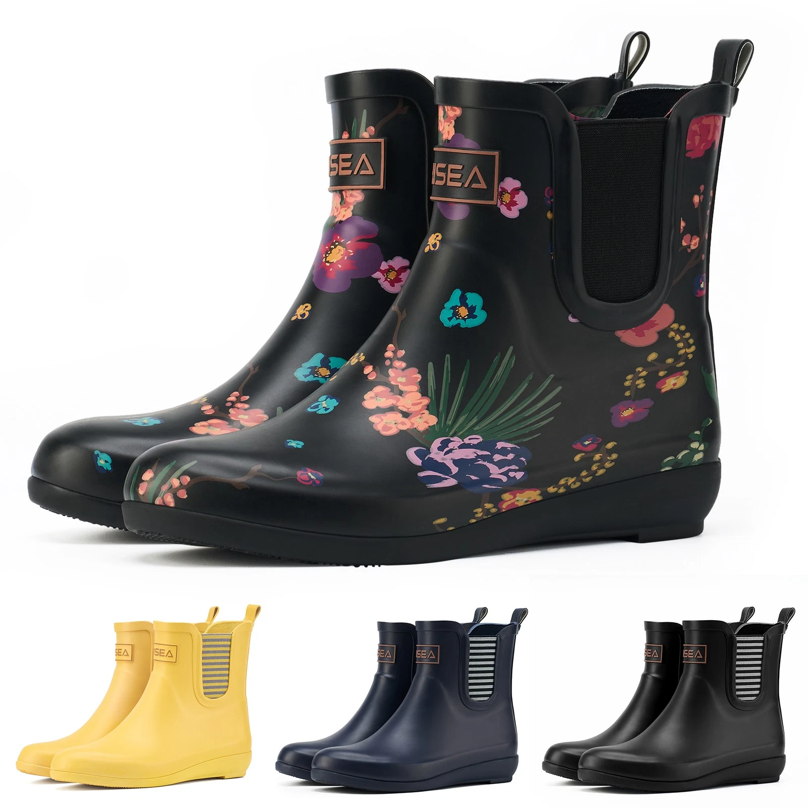 HISEA Women Ankle Rain Boot Slip On Waterproof Seamless Non-Slip Chelsea Wellies