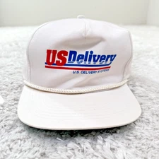 Vintage US Delivery Hat Cap Snap Back Rope Trucker Men 90s Promo Patriotic Retro