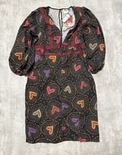 Farm Rio Anthropologie Dress Small Black Colorful Hearts Boho NWT