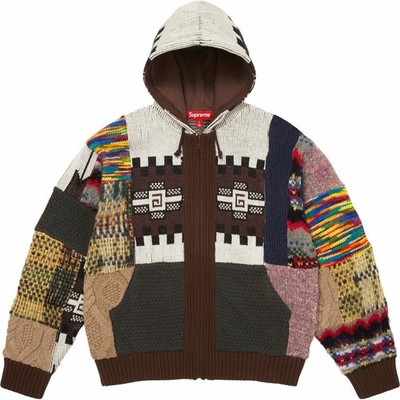 823986 Supreme Patchwork Zip Up Hooded Sweater Brown