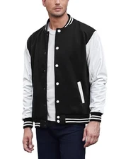 Mens Varsity Bomber Jacket Casual Lettermen Jackets Coat Pure (Black XL)