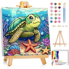 ajepon Sea Turtle Paint by Numbers Kit for Kids with Frame - 8x8inch, BKH2005