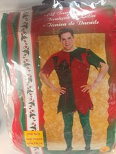 Adult Festive Elf Tunic Costume Red Green Christmas Santa's Helper One Size