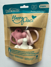Dr. Brown's Happy Paci Silicone Baby Pacifiers 0-6 Months Pink White 3 Pack NEW