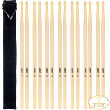 14 Packs 7pairs 5A Natural Drum Sticks,Wood Tip Drumsticks with Waterproof Ba...