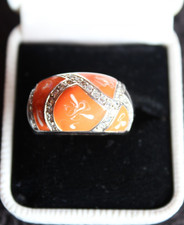außergewöhnlicher 925 Silber Ring  orange / weiß Emaile Zirkonia GR 60