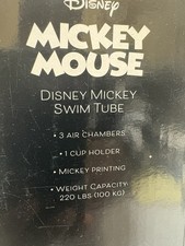 Disney Mickey Mouse Inflatable Swim Tube Pool Float Cup Holder Ages 12 NEW