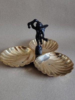 Vintage Mid Century Messing Schmuck drei Messing Muschel Muscheln Cherub Aschenbecher