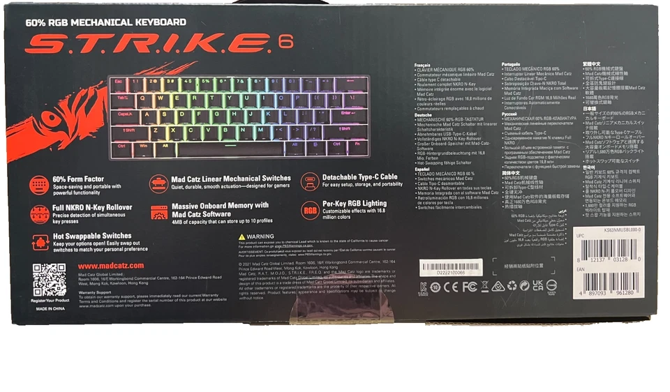 Mad Catz 60% RGB Mechanical Keyboard S.T.R.I.K.E. 6 Black - Image 2 of 3