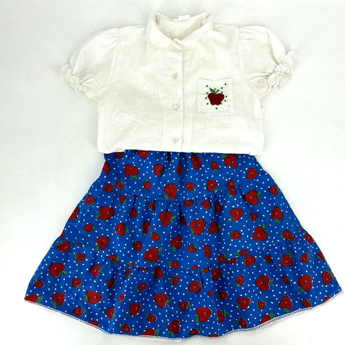 Girls Vintage 2-Piece Shirt & Skirt Set Apples Union Made Size 12 Cottage-core