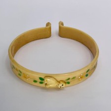 Antique Baby Blanket Stroller Clip Celluloid Dog Hand Painted Flowers VTG Plasti