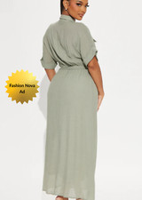 XL Sage-Green Utility Shirt-Dress with Belt - Fashion Nova. New, Never Worn!