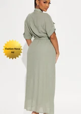 XL Sage-Green Utility Shirt-Dress with Belt - Fashion Nova. New, Never Worn!