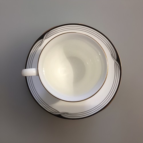 Lenox ERICA Fuß Tasse Untertasse 5er Set weiß mit Gold/schwarzem Rand Bone China USA - Bild 9 von 11