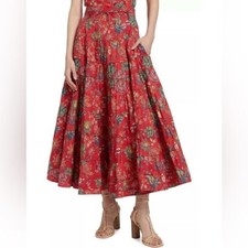 Ulla Johnson Aspen floral hibiscus tiered skirt with pockets, women's size 0 NWT