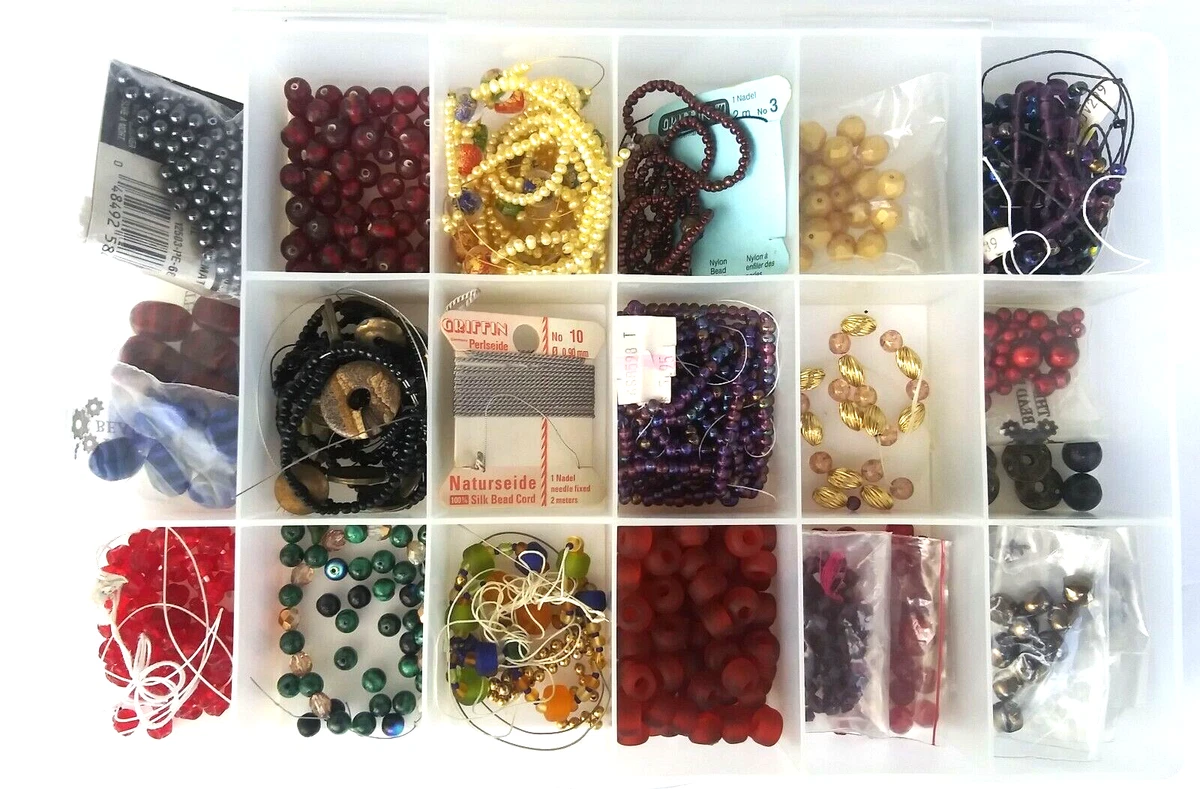 Beads Large Mixed Lot 26+ Jewelry Crafts Organizer Box Case Bright Colors