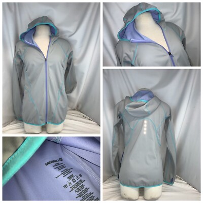 Merrell Yoga Hoodie Jacket M Women Gray Poly Purple Lining Mint YGI E0-303