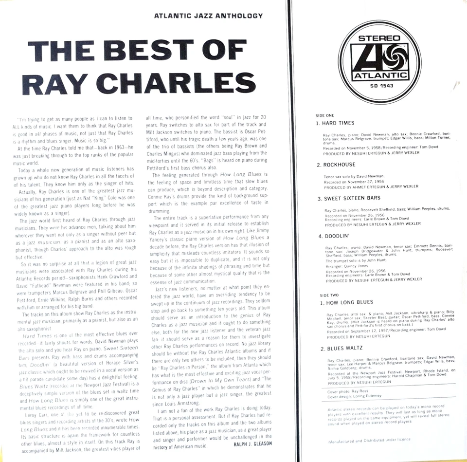 Ray Charles-The Best Of Ray Charles LP Australia 1970 Atlantic Records – SD 1543 - Image 2 of 2