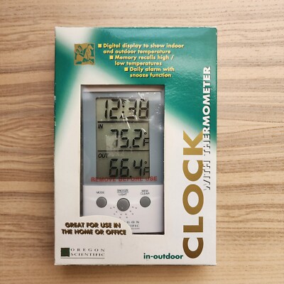 Oregon Scientific Wired Indoor Outdoor Thermometer Alarm Clock- Model THT312 NIB
